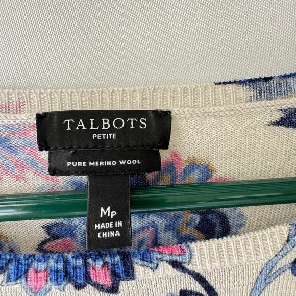 Talbots Women’s MP Puff Sleeve Merino Wool Pullover Floral Print Crewneck Soft - Picture 3 of 9